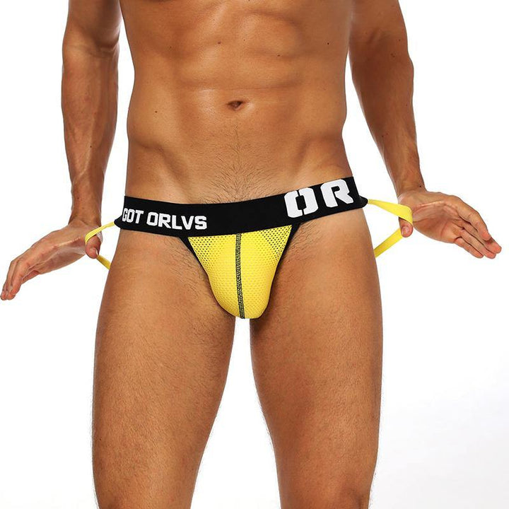 ORLVS Low-Rise Jock Strap Mesh Netzunterhose Net - ORLVS Low-Rise Jock Strap Mesh Netzunterhose Net - Yellow / M (Europe Size S) - BIMONI