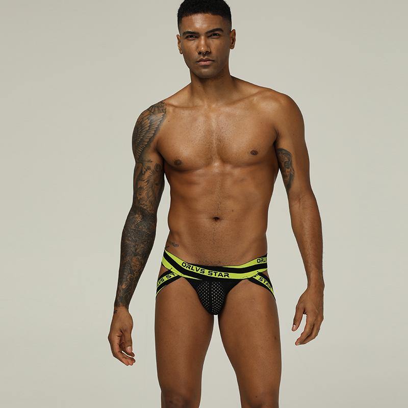 ORLVS Low-Rise Jock Mesh Crossed Band Jockstrap Netzfront - ORLVS Low-Rise Jock Mesh Crossed Band Jockstrap Netzfront - Gelb / M (Europe Size S) - BIMONI